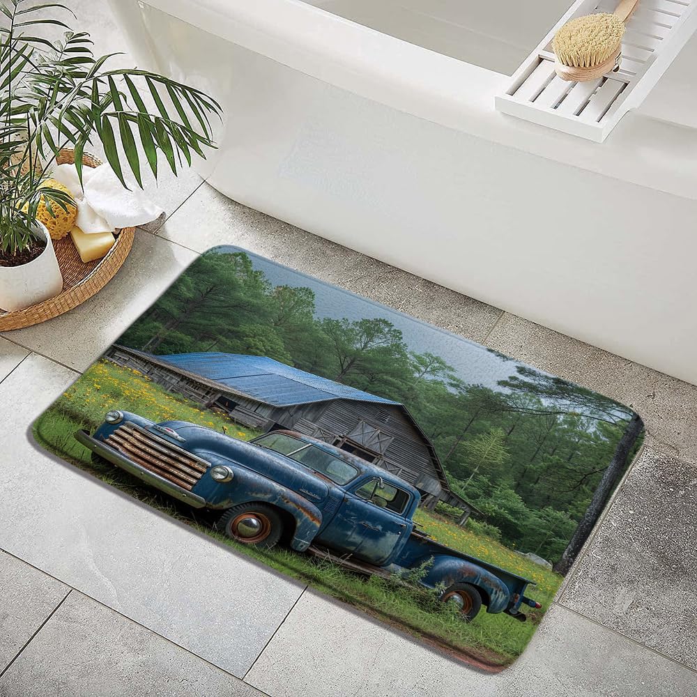 Amazon.com: Vintage Farm Blue Truck Bath Mats Western Country Barn