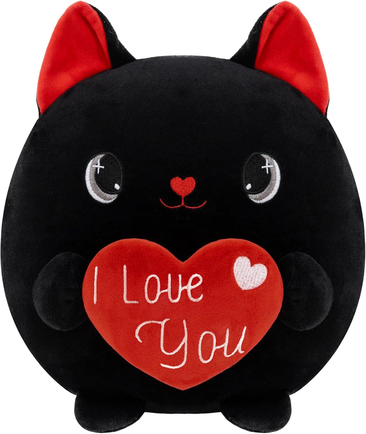 Finebee Cat Plush White Cat Stuffed Animal Toy Holding Heart with I Love You, Valentine Plush with Pink Heart for Mother's Day, Girlfriend Valentine Party Favor(White, 10 Inch)