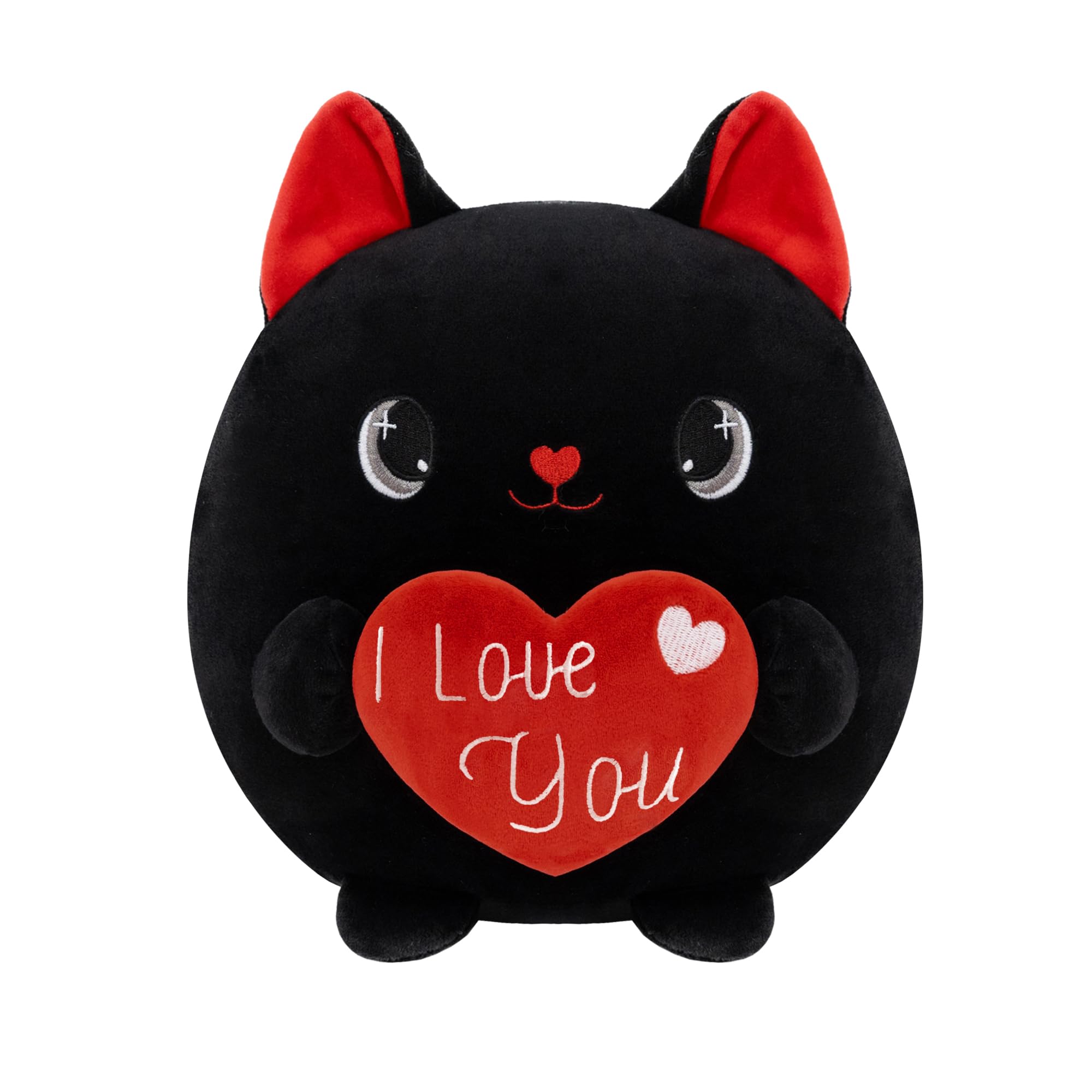 Xfrog Pluszowa zabawka kot 25 cm z sercem Kawaii, przytulanka, czarny kot, pluszak dla dzieci, na urodziny, Walentynki, dla dziewczyny