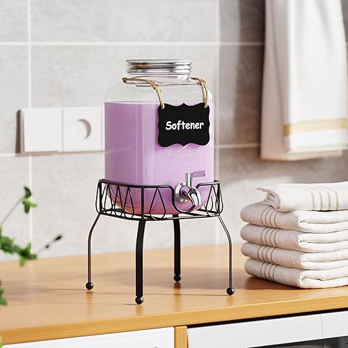 Miniatura 8 de OneDream Dispensador de bebidas de vidrio para fiestas, dispensador de bebidas de 1 galón con soporte, dispensador de limonada con espita de acero