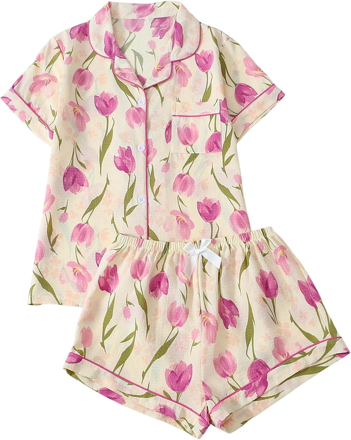 SOLY HUX Women's Floral Print Pajama Set Short Sleeve Sleepwear Button Down Shirt and Shorts Sets Loungewear