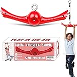 Ninja-Twister Swing Spins Set: Slackline Attachments - 360 Handle Twist-Spin Flips Toy Activate Ninja Powers Warrior Accessories Kids Hang Toys for Playground Backyard, Red