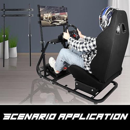 Miniatura 7 de Anman G25 Pro TV VR Sim Racing Simulator Cockpit Black Seat with Visualizer Monitor Stand Fit for LogitechThrustmasterFanatec G25 G27 G29 G920 G923