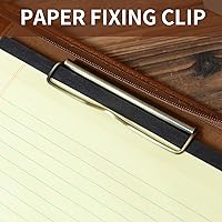 Vista 5 de YIWEN Handmade Leather Portfolio with Handle – Zippered Front Pocket, Clip for Letter Size Notepad, Business Travel Padfolio