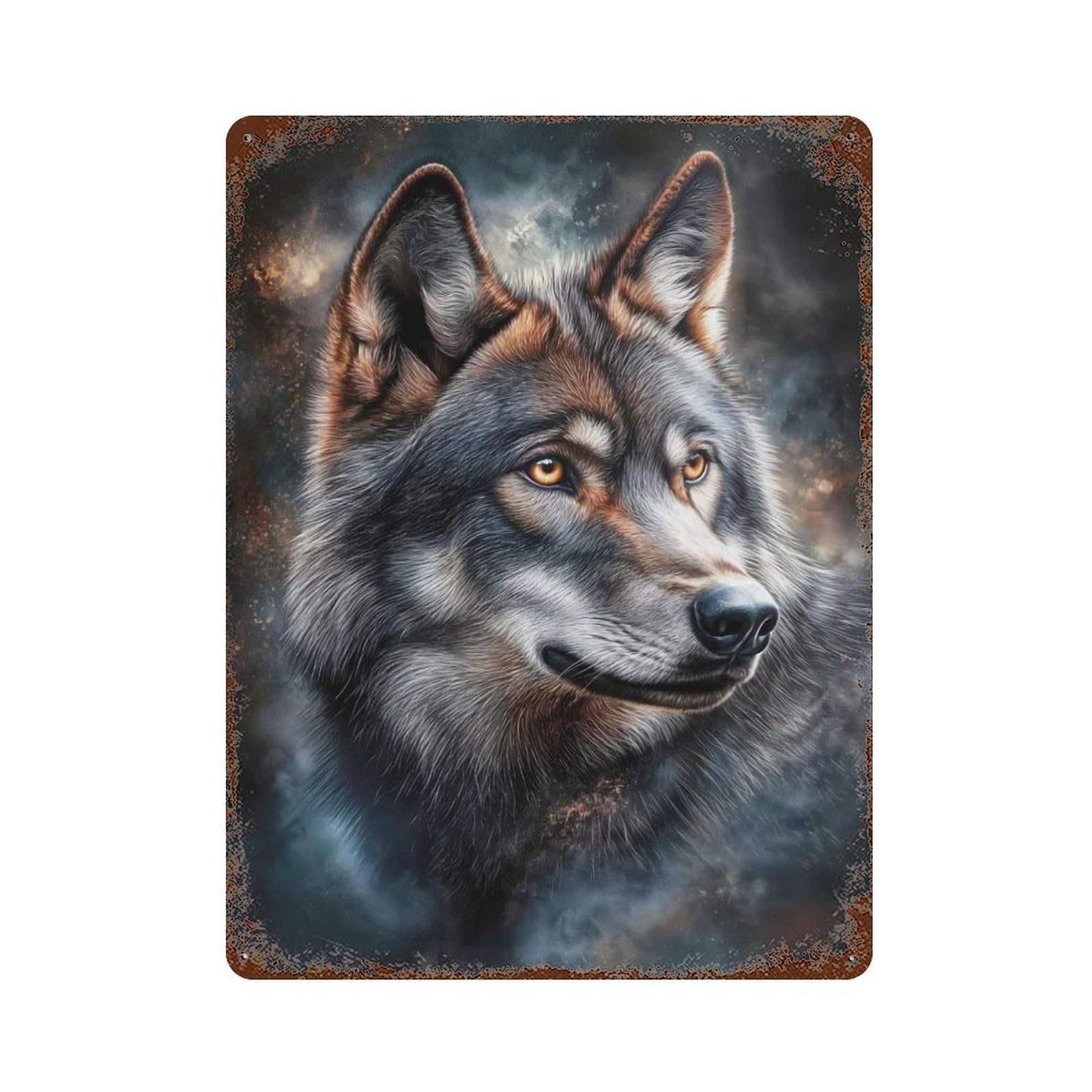 Wolf Portrait 15.7"x11.8" Rusty Metal Tin Sign, Novelty Wall Decor for Cafe, Home Bar And Lounge Decor