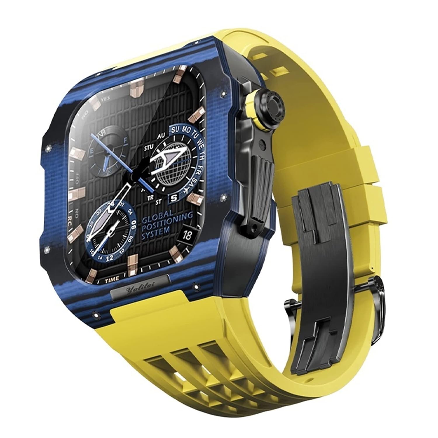 AEMALL Rubber Watch Band Carbon Fiber Bezel for Apple Watch SE 4 5 6 7 8 Mod Kit