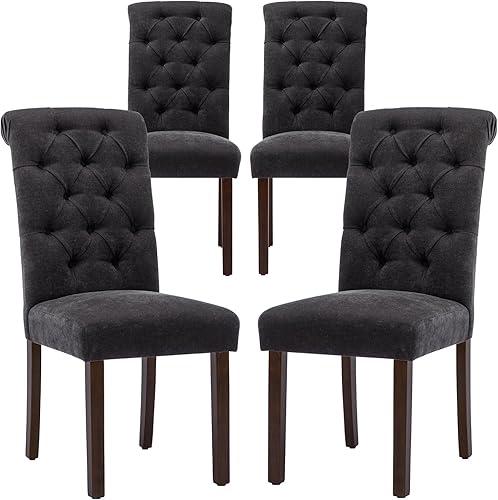Miniatura 9 de COLAMY Juego de 4 Sillas de Comedor Capitoné, Sillas de Comedor Parsons de Acento Tapizadas en Tela Elegante para Cocina con Patas de Madera Maciza