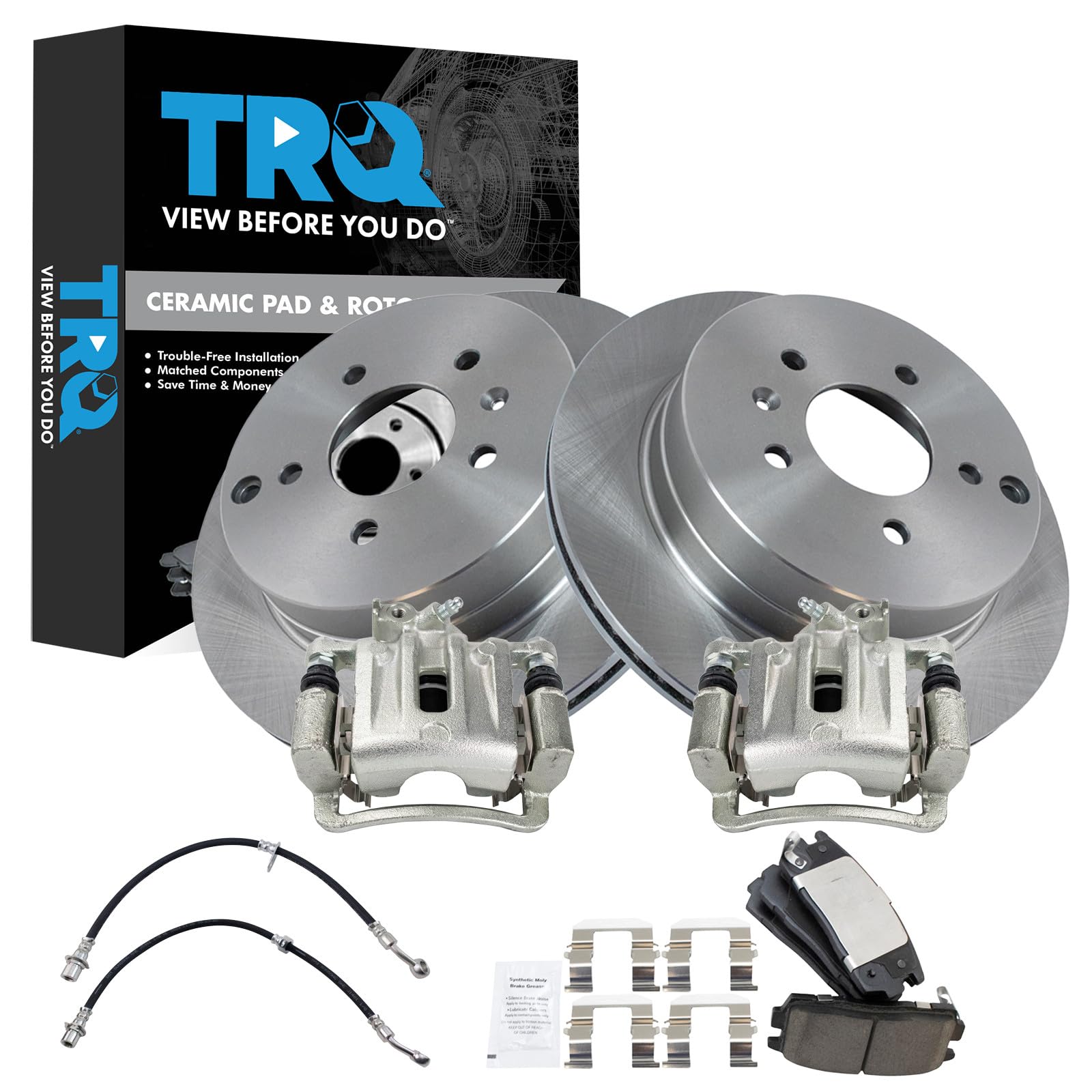 TRQ Rear Brake Pad &amp; Rotor Kit Ceramic