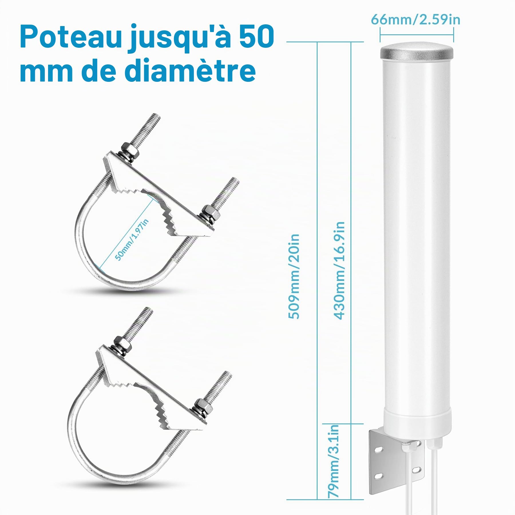 Antenne extérieure 4G LTE 5G, antenne MIMO externe 12 dBi 698-3800 MHz, compatible avec 4G LTE 5G M1 MR1100 Routeur TS9 SMA CRC9 Adaptateur jusqu'à 15 km