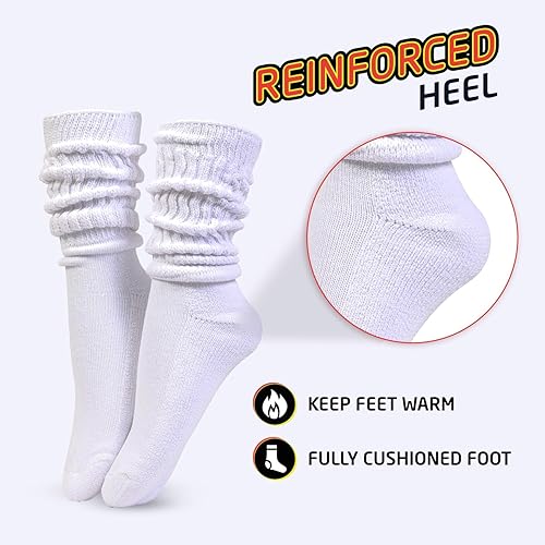 Miniatura 4 de HOT FEET Calcetines holgados para niñas, paquete de 6 calcetines altos apilados, calcetines largos de mezcla de algodón cálido para niños