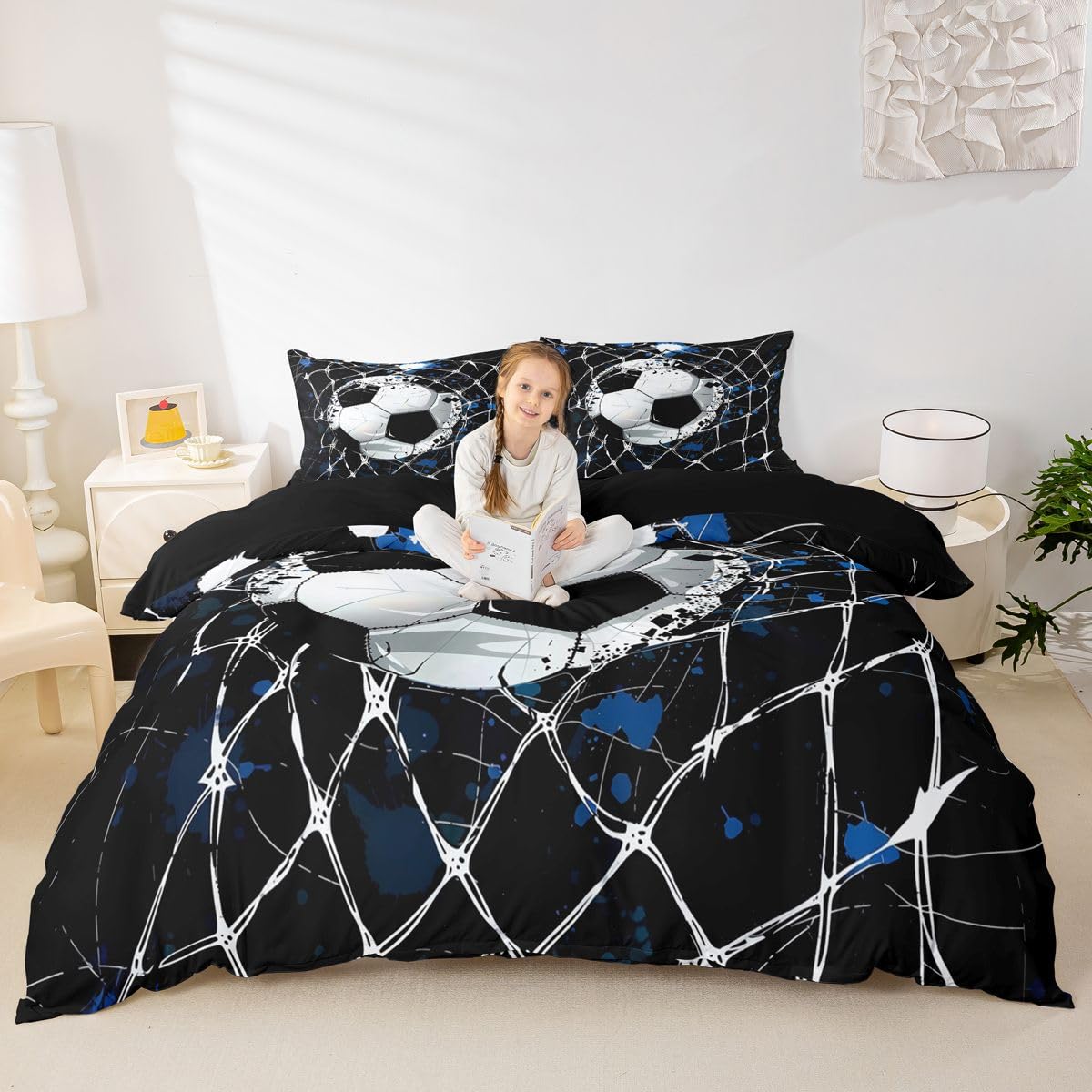 Homewish Piłka nożna King Size poszewka na kołdrę piłka bramka zestaw pościeli piłka sport gry kołdra poszewka na kołdrę dla dzieci chłopców nastolatków dorosłych abstrakcyjna geometryczna pęknięta