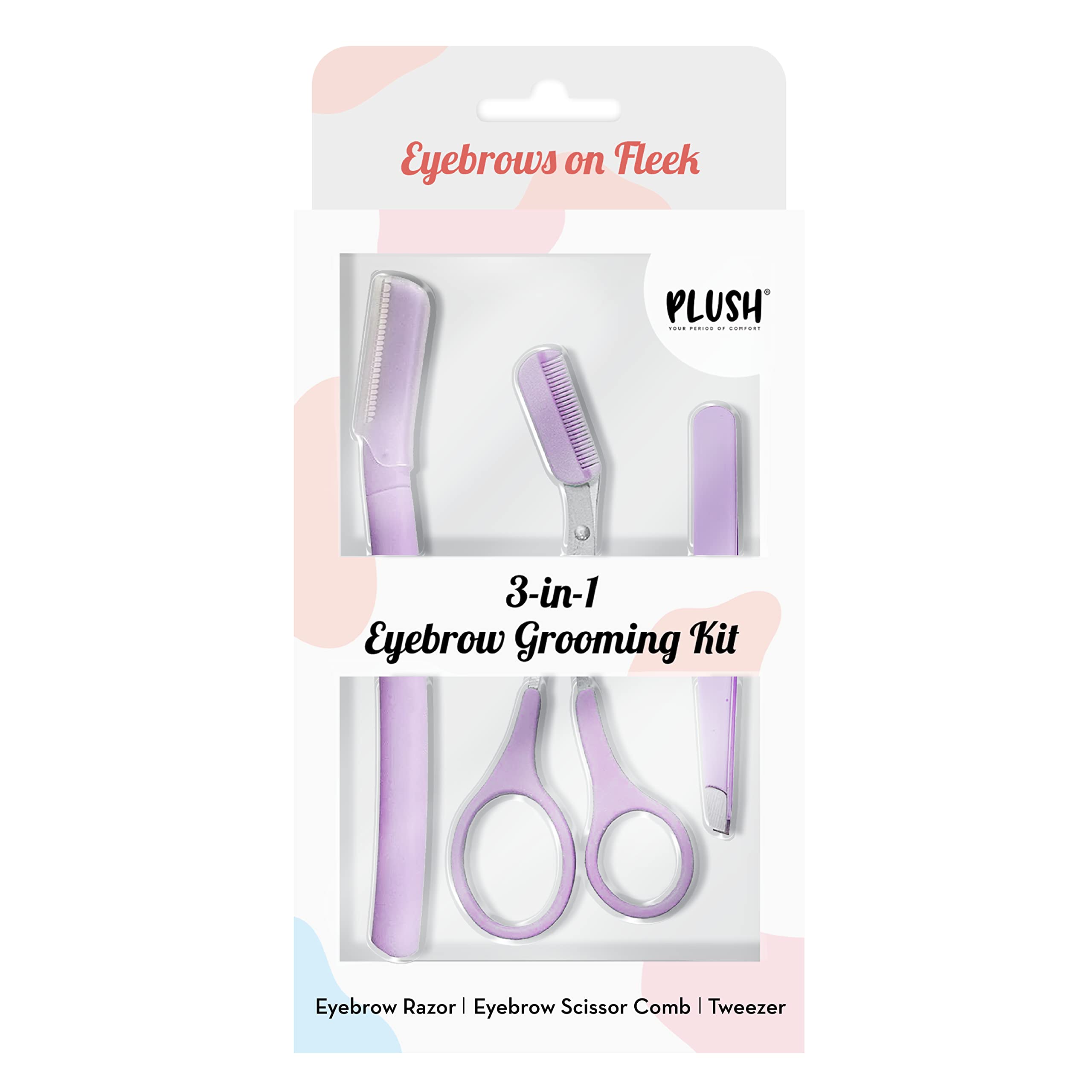 Plush 3-in-1 Professional Eyebrow Grooming Kit | Eyebrow Razor + Eyebrow Scissor Comb + Tweezer | For Instant & Painless Hair Removal At Home or On The Go | Precise & Safe Eyebrow Grooming Set (B0C1BY8K3K) Amazon Price History, Amazon Price Tracker
