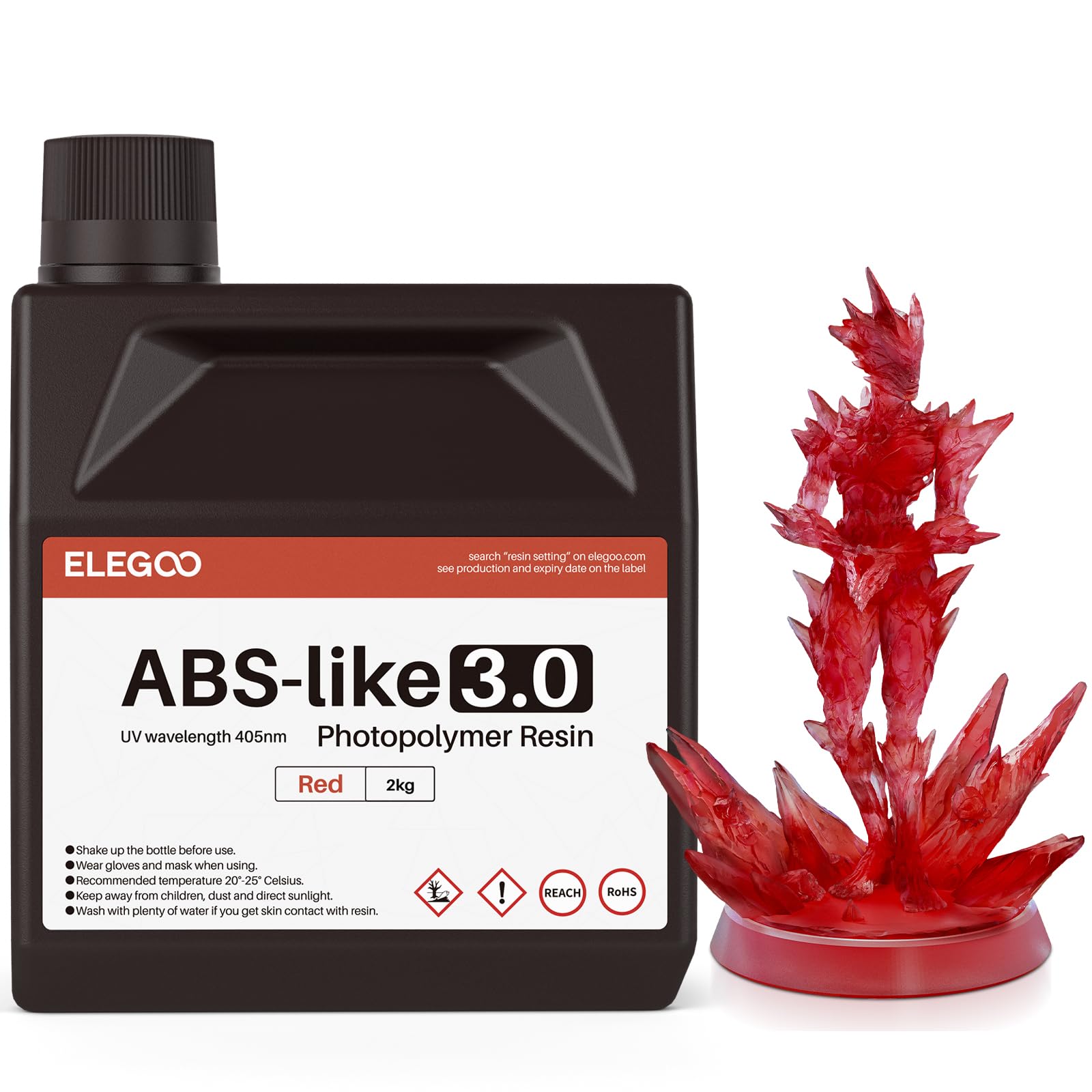 ELEGOO ABS-Like Resin 3.0, Photopolymer Resin UV Curing 405nm, Upgraded ABS 3D Printing Resin, Higher Precision, Lower Shrinkage 3D Resin for LCD/MSLA