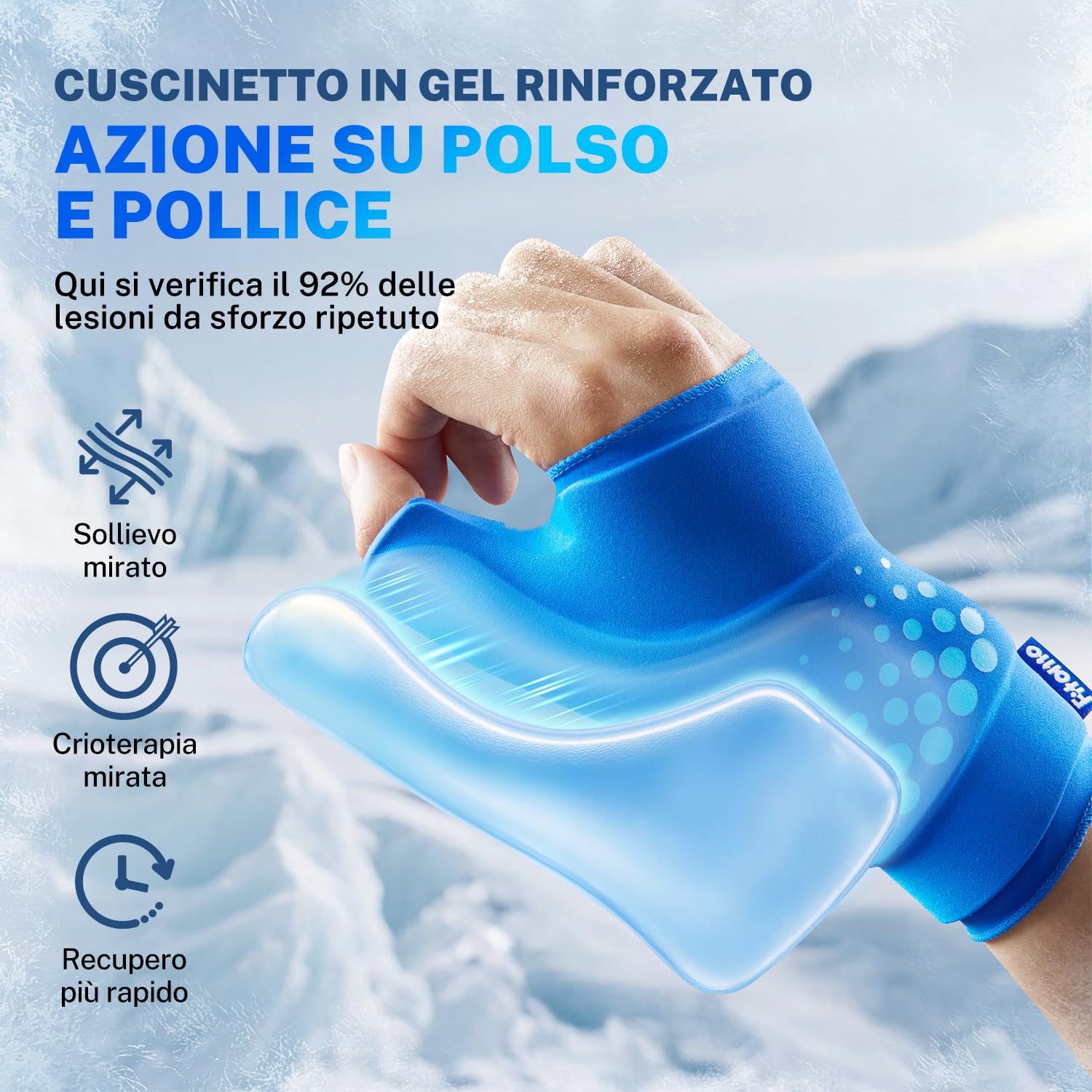 Fitomo Muñequera, impacco di gel terapeutico ricongelante per artrite reumatoide, tendinite, infiammazione e sindrome del tunnel carpale, manica di compressione regolabile