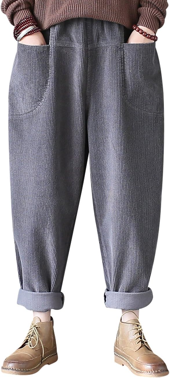 Pantalon Femme Sarouel En Velours Côtelé - Coupe Large Vintage Taille Haute