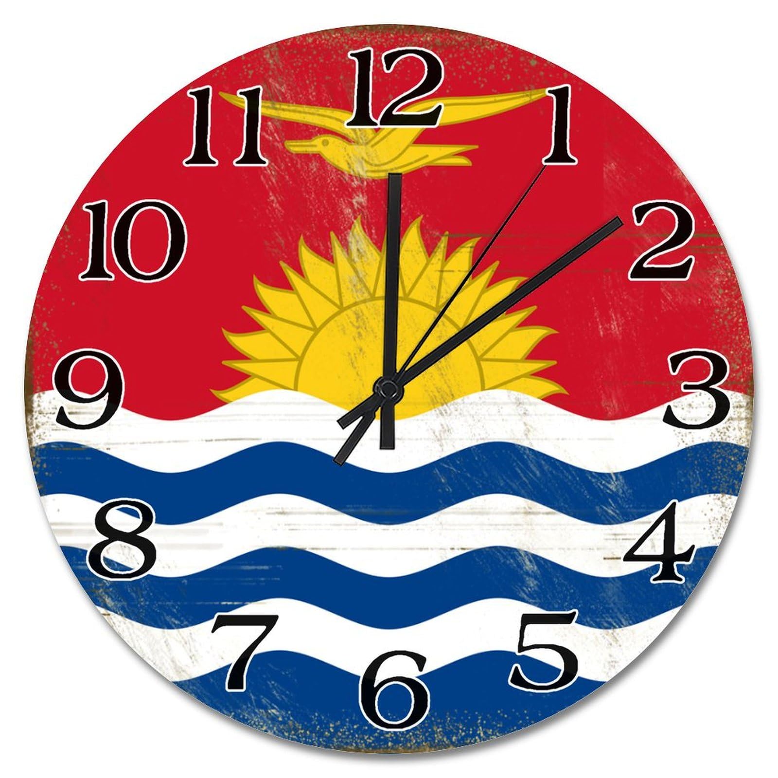 Horloge murale silencieuse Kiribati sans tic-tac en bois