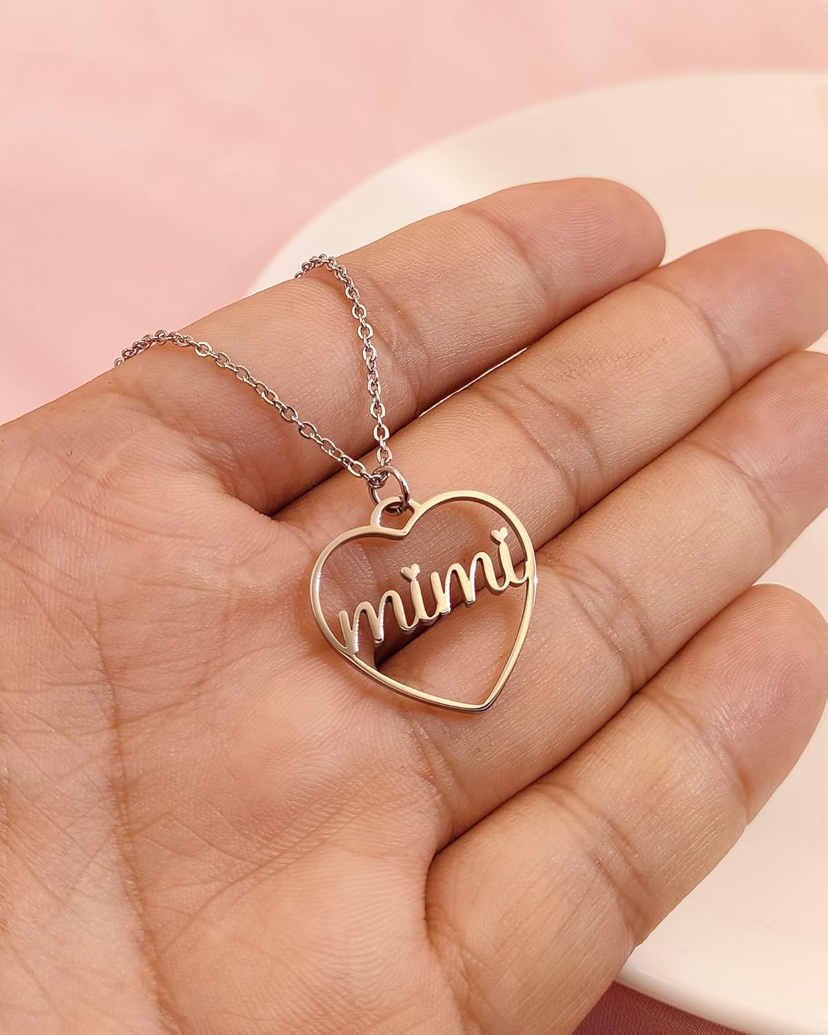 Grandma Necklace Nanny Jewelry Stainless Steel Cutout Gigi Mimi Nana Nanny Heart Letter Pendant Necklace Gifts for Grandma from Grandchild. - Image 6