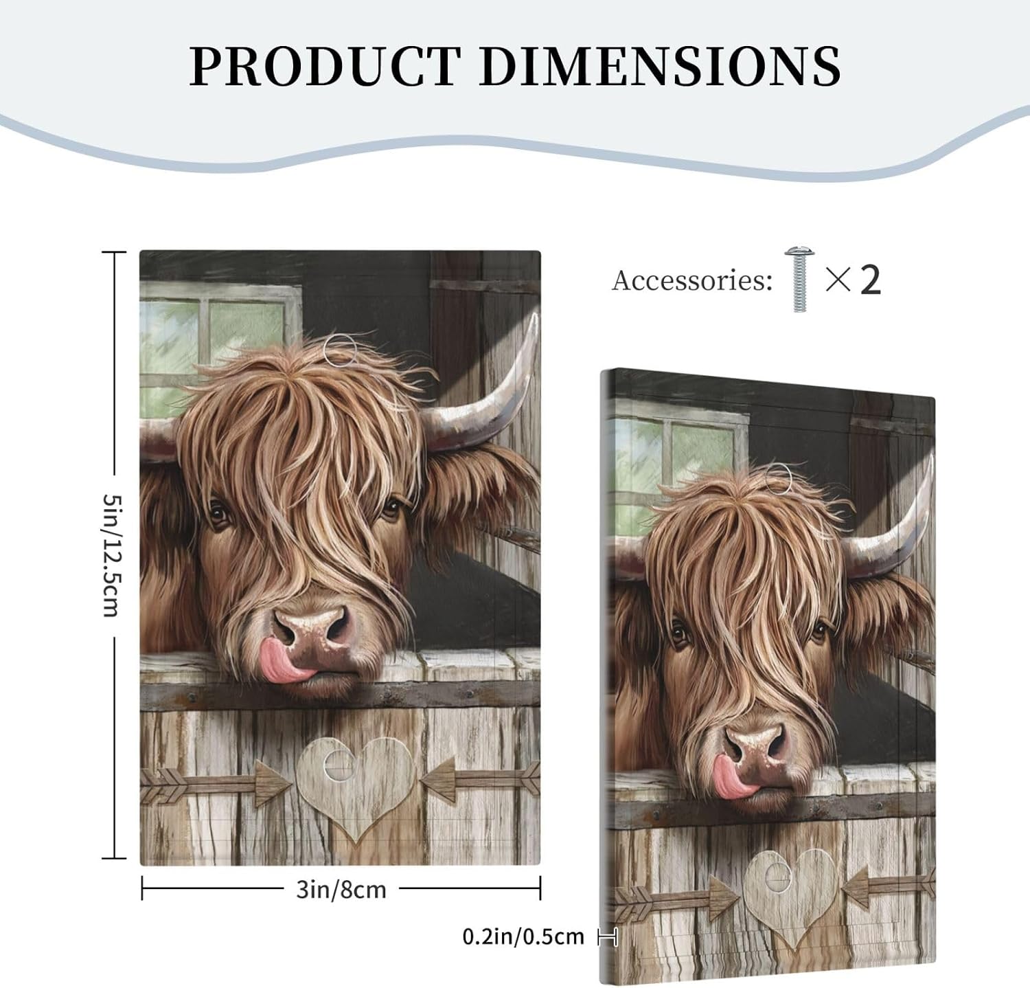 Farmhouse Highland Cow Light Switch Cover Single Blank Rustic Country Decorative Wall Plate Switchplate Receptacle Lightswitch Faceplate for Bathroom Bedroom Kitchen