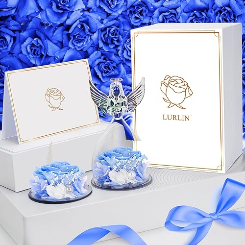 Miniatura 4 de LURLIN Birthday Gifts for Women, Preserved Flowers Rose Gift for Mom Wife Girlfriend, Glass Angel Figurines with Forever Rose for Mothers Day,