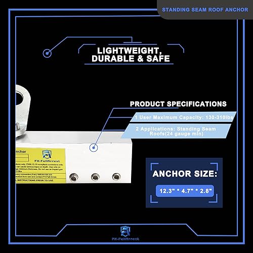Miniatura 4 de FHFallArrest Abrazadera de anclaje de techo con costura de pie con punto giratorio de 360  Kit de seguridad de arnés de techo de detención de caídas