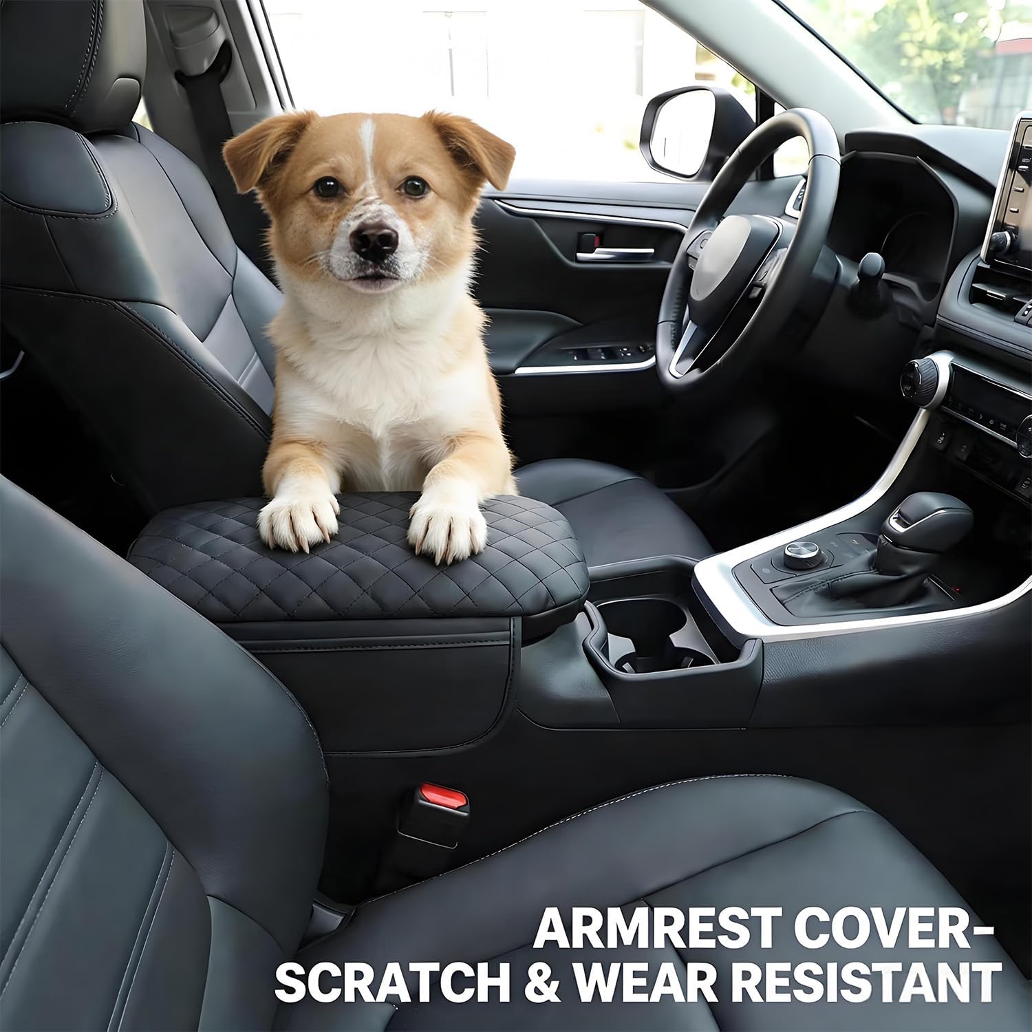 Thickened Armrest Cover Fit for Toyota RAV4 2019-2024 2025 2026 Center Console Cover Accessories, Leather Arm Rest Covers Lid Protector Seat Box Cushion Pad with Pockets Storage Bag