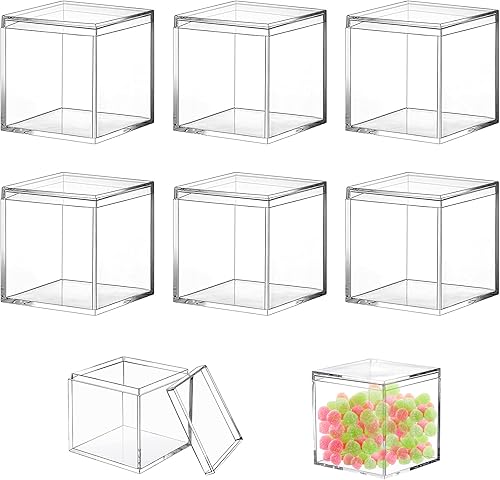 KissYou Caja de acrílico con tapa, caja de exhibición transparente, 8 piezas de plástico cuadrado cubo transparente, caja de almacenamiento de