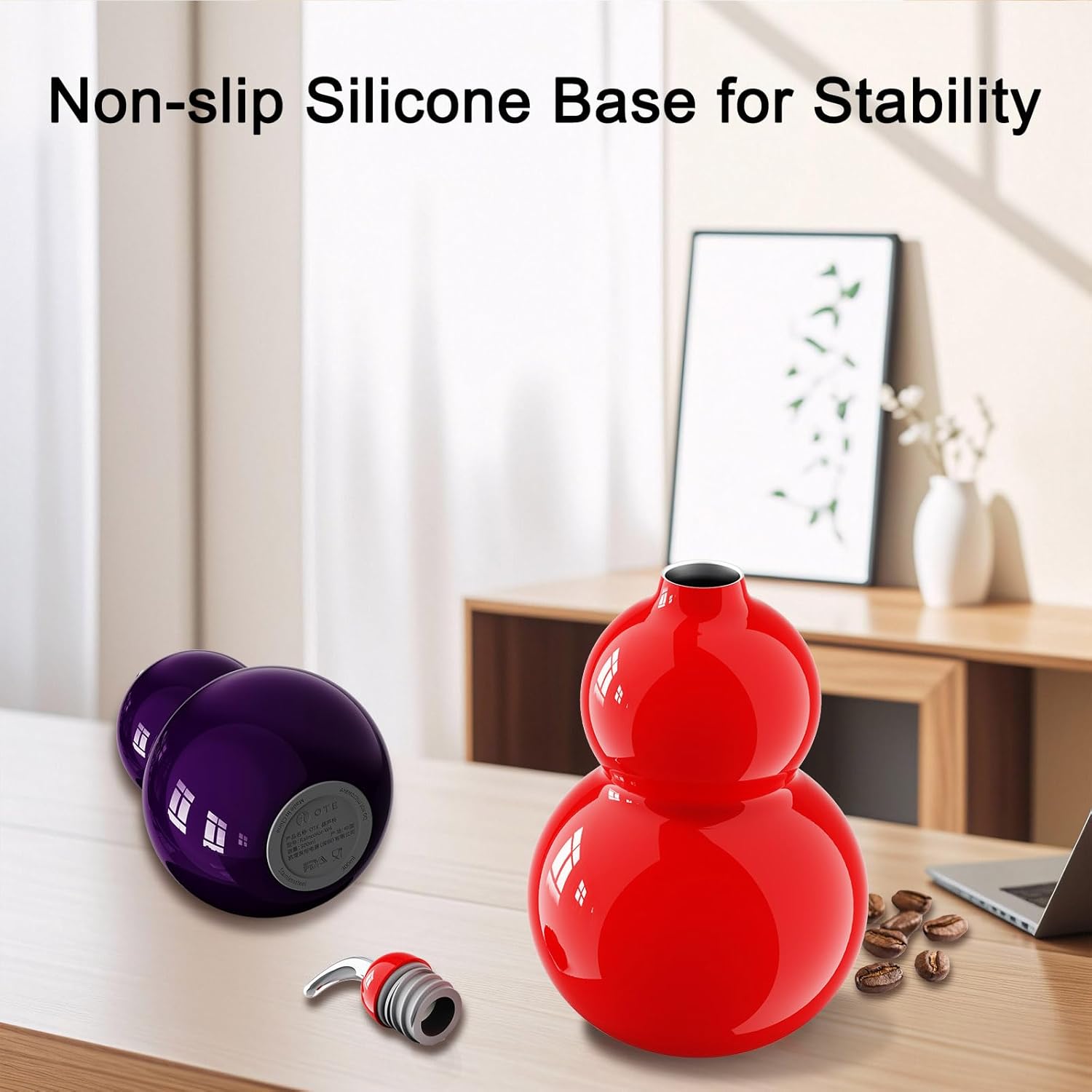 OTE 10OZ Gourd Bottle, 316 Stainless Steel Retro Style Gourd Water Bottle with Shoulder Strap, Portable and Durable, Sports Water Bottle for Outdoor and Indoor, Travel and Daily Use (Black)