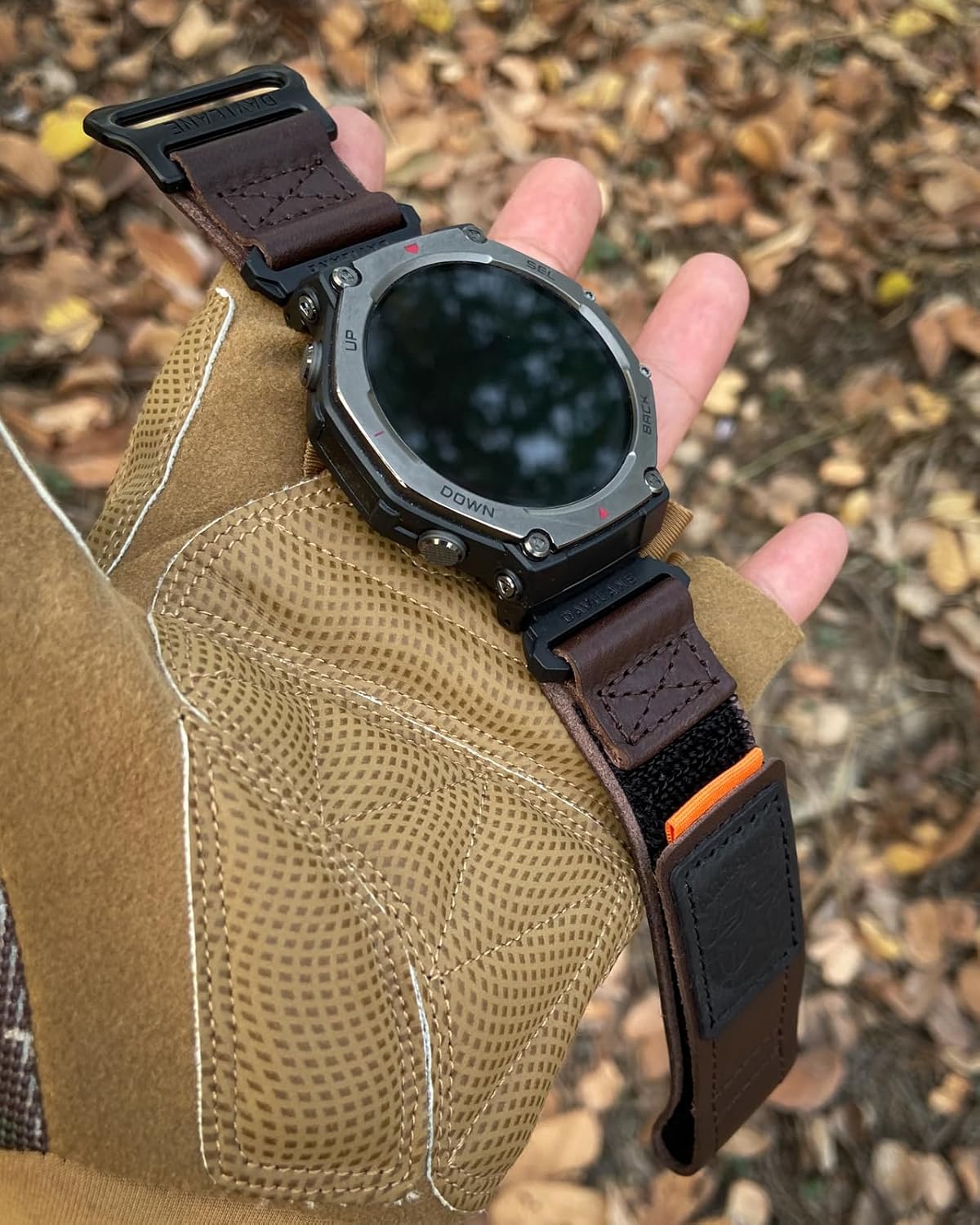 Genuine Leather Watch Band Compatible with Amazfit T-Rex/T-Rex Pro/T-Rex Ultra/T-Rex 2/T-Rex 3/T-Rex 3 Pro 48mm – Tactical Style with Hoop & Loop Strap
