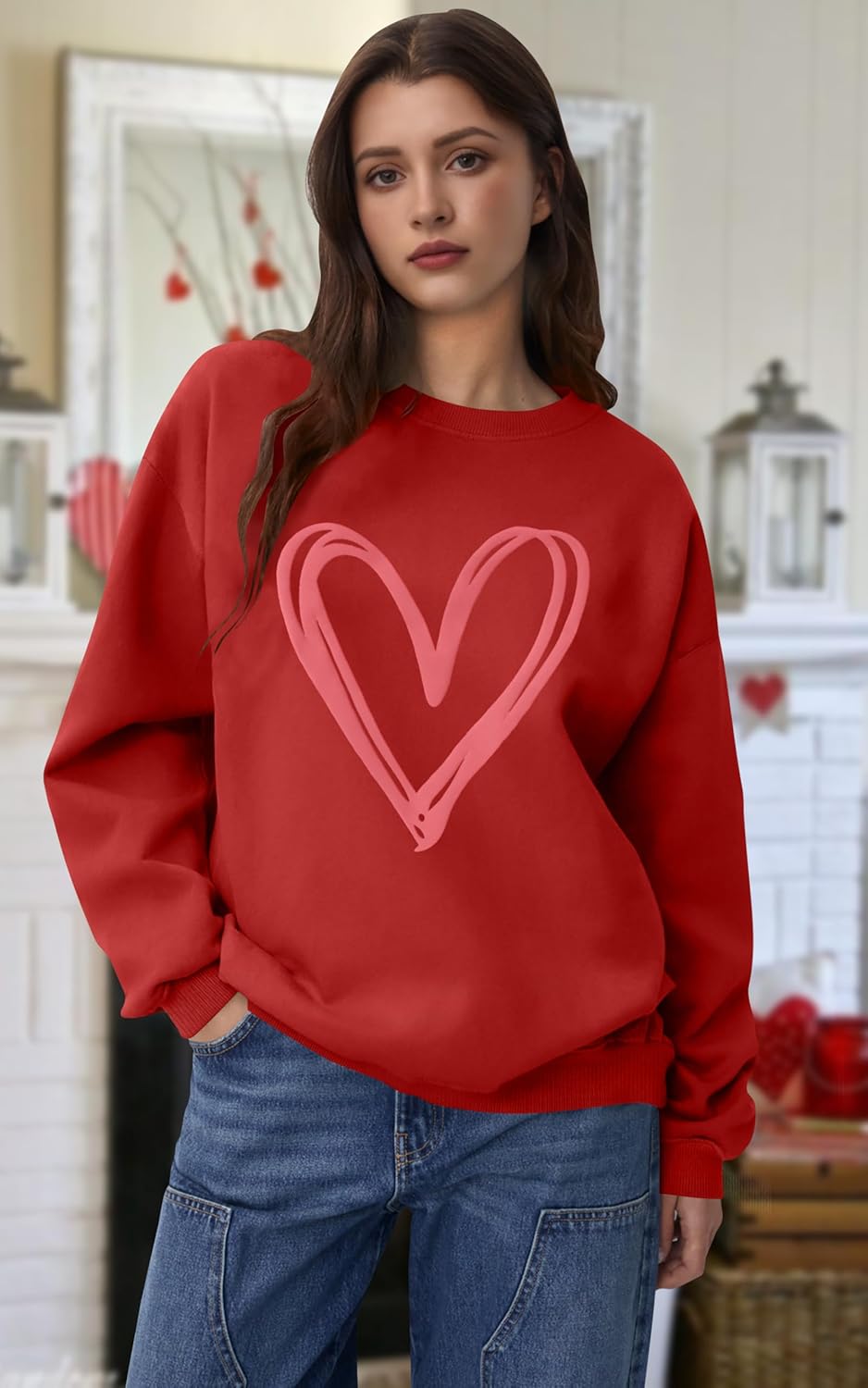 LAZYCHILD Valentines Day Sweatshirt Women: Heart Graphic Shirt Valentine Gifts Long Sleeve Top - Image 3