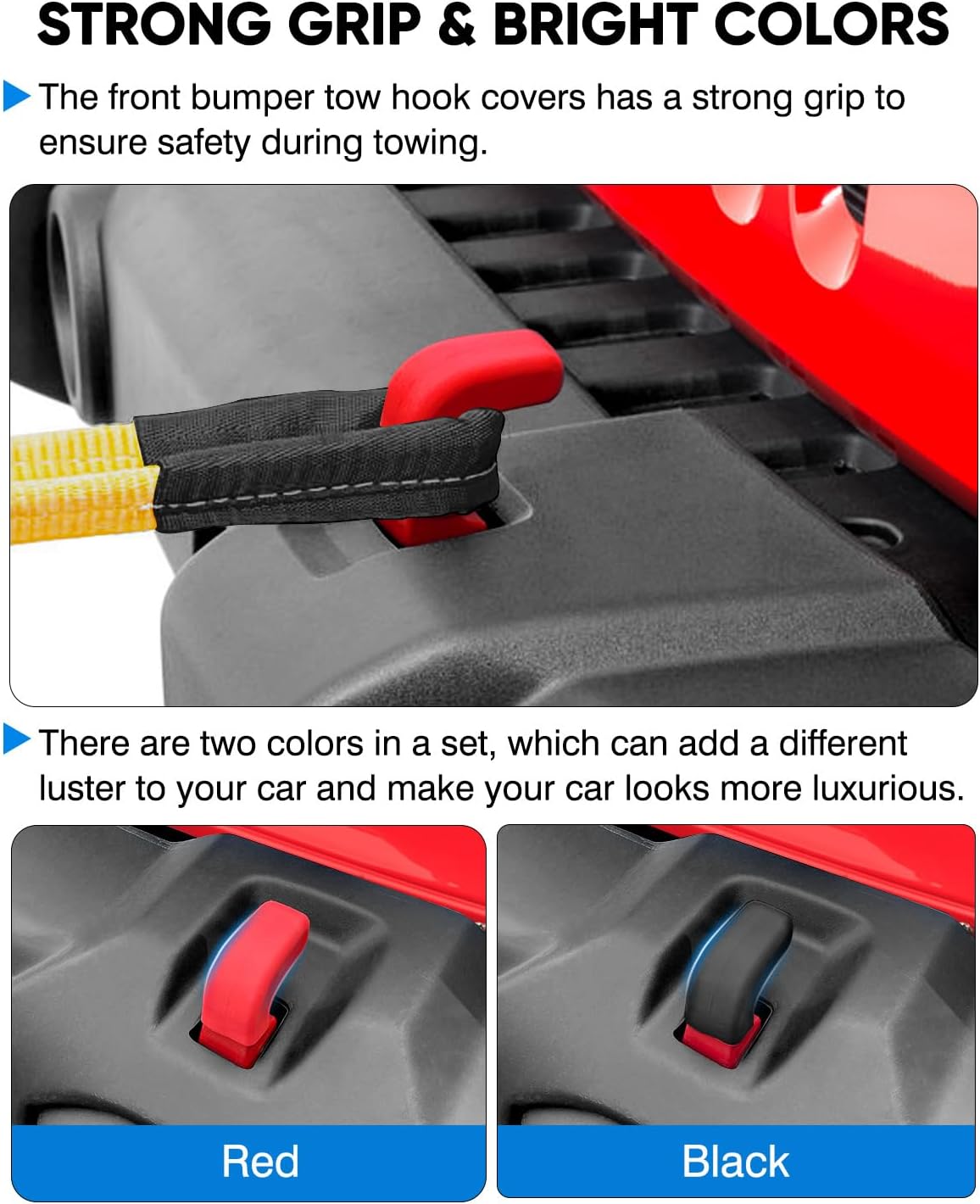 4PCS Huidnnas Tow Hook Covers for Jeep Wrangler TJ JK JL Front Bumper Tow Hook Protector Rubber Covers Elastic Wear-Resistant Jeep Wrangler Accessories Red & Black