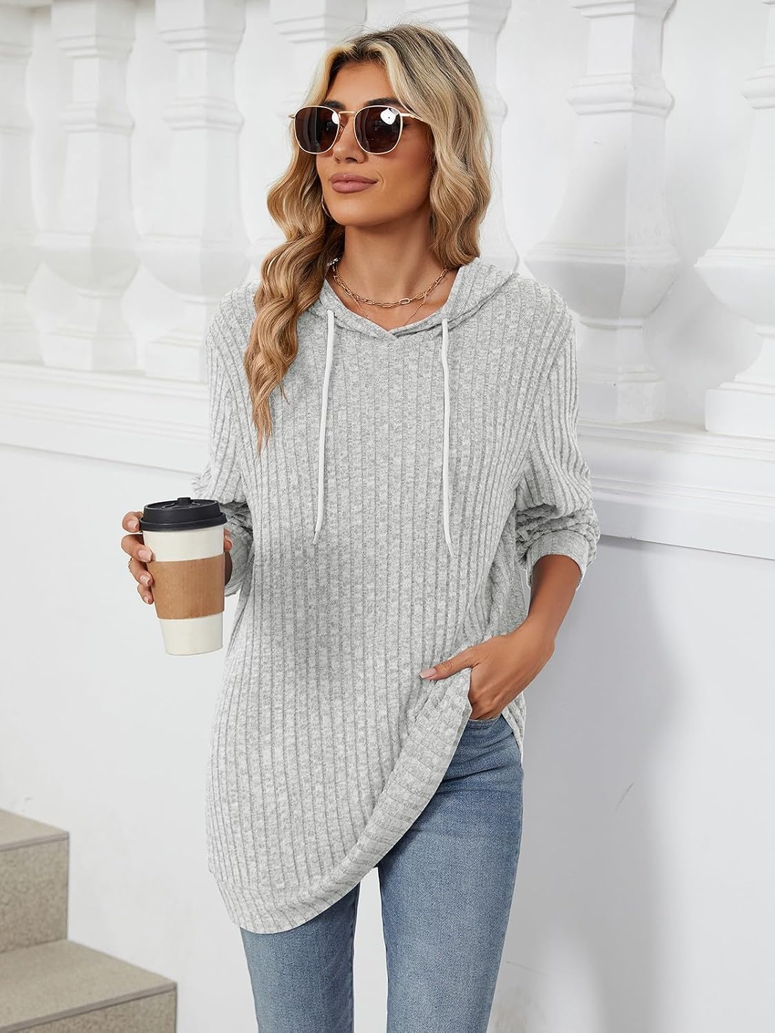 Wowcarbazole Womens Hoodies Drawstring Long Sleeve Casual Hooded Sweatshirts Lightweight Pullover Tops Tunics Fall Outfits