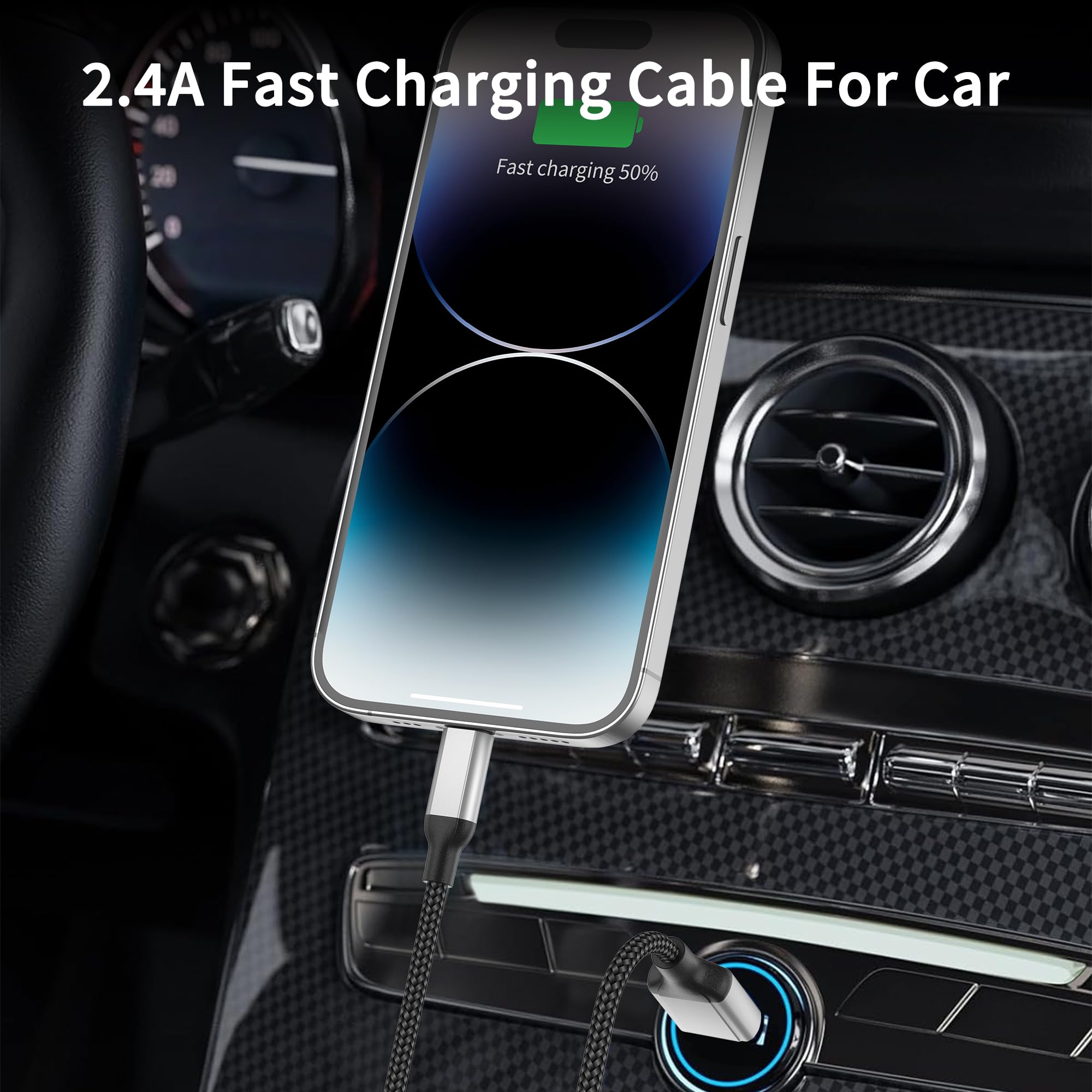 Acecene Cavo USB Lightning da 60 cm, confezione da 3 cavi MFi certificati per iPhone, cavo auto CarPlay, cavo di ricarica rapida e dati compatibile con iPhone 14 13 12 11 Pro Max X XR XS 9 8 7 6 Plus