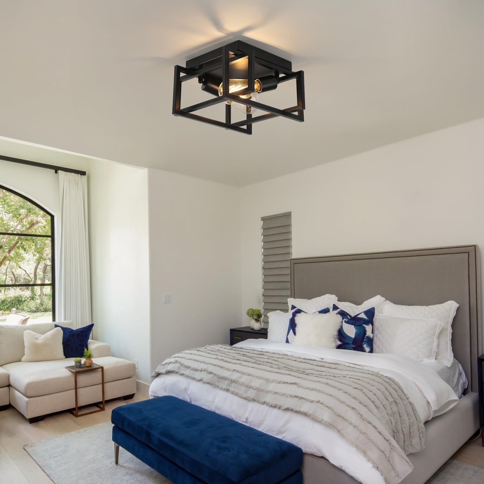 WILON Black 3-Light Farmhouse Chandelier - Industrial Semi Flush Mount Ceiling Light