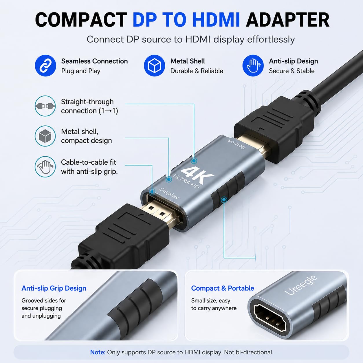 Lot de 5 adaptateurs DisplayPort vers HDMI, convertisseur DP vers HDMI plaqué or, compatible avec PC, ordinateur portable, moniteur, TV, projecteur, GPU NVIDIA/AMD, ordinateur de bureau Dell/HP (4K