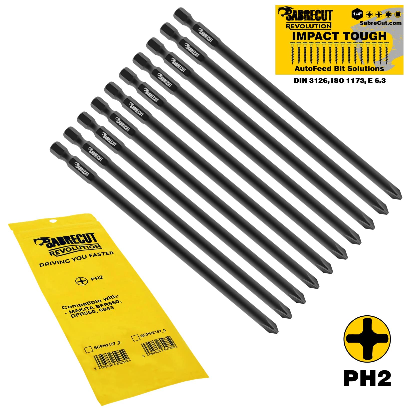 SabreCut 10pcs SCPH2157_10 157mm PH2 Embouts autofeed placo