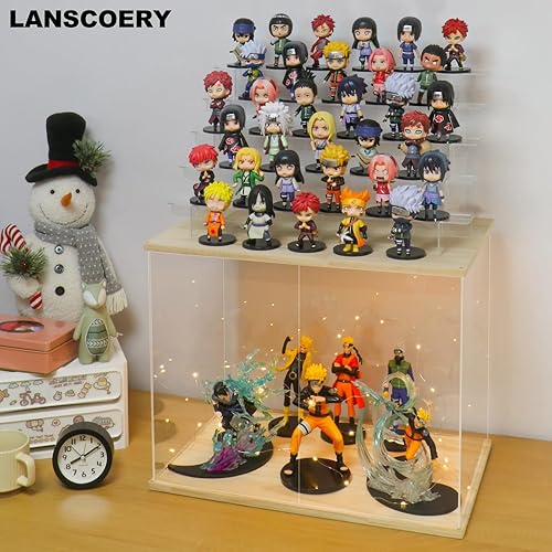 Miniatura 3 de LANSCOERY Vitrina acrílica con luz LED, organización transparente de 6 niveles, caja de exhibición de madera a prueba de polvo, escaparate exclusivo