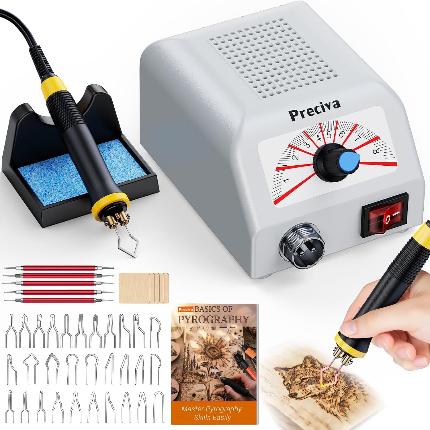 Preciva Wood Burning Kit,Pyrography Tool with Adjustable Temp & 30 Tips