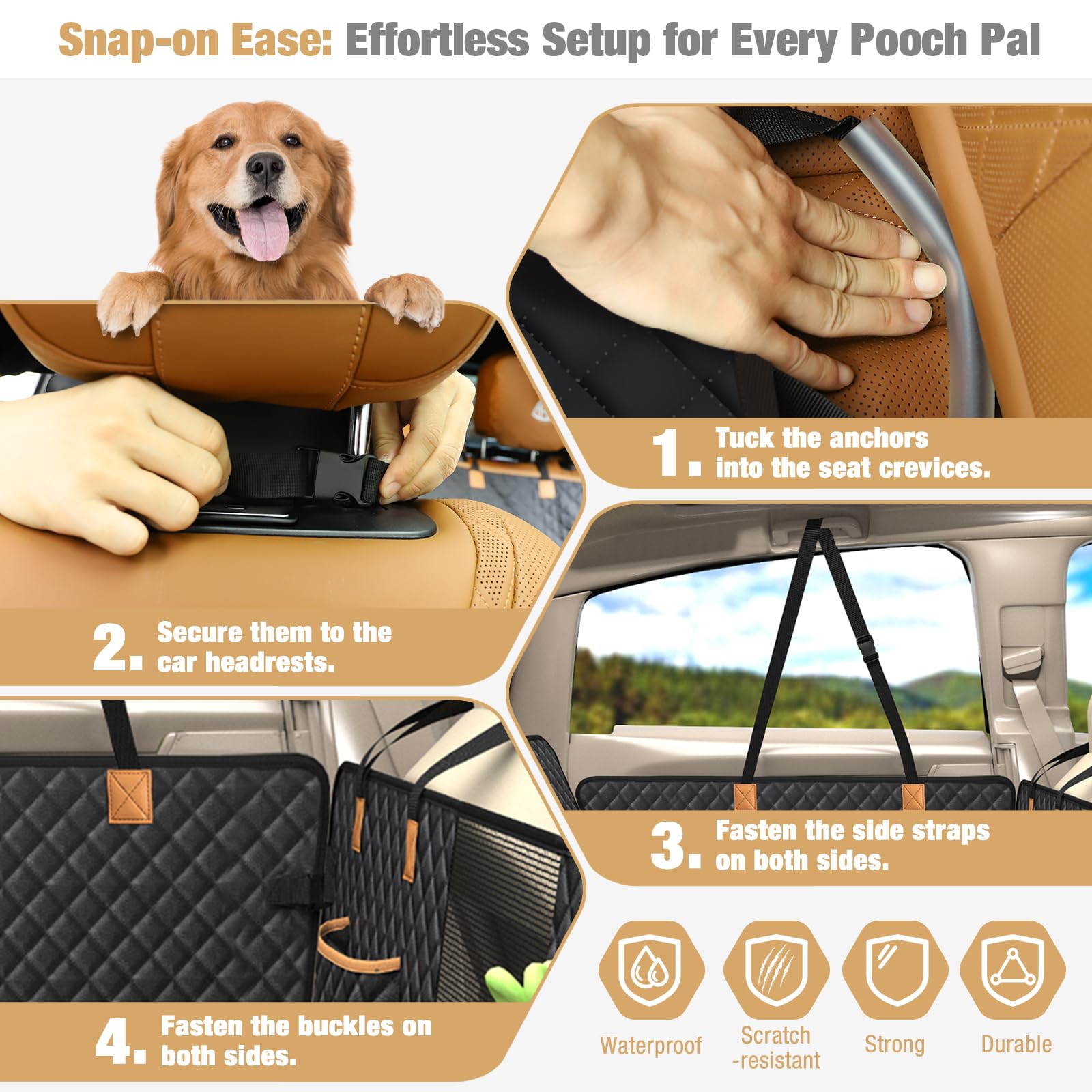 Lekeinchi Coprisedile Auto per Cani, Estensore Telo Auto per Cani Sedile Posteriore con 6 Tavole in Legno Duro e Cinture di Sicurezza, Impermeabile, Antigraffio per Auto, SUV, Nero