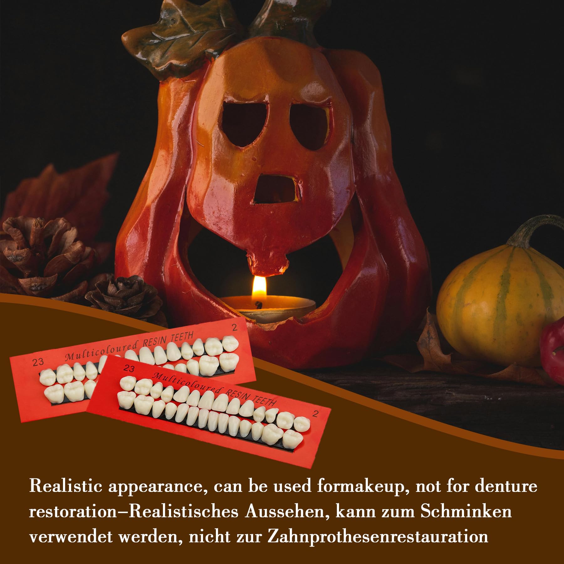 6 zestawów fałszywych zębów, 168 sztuk protez do nakładania na górne i dolne zęby z żywicy sztucznej, zęby wampira, Halloween, 23 A2 - Glowki