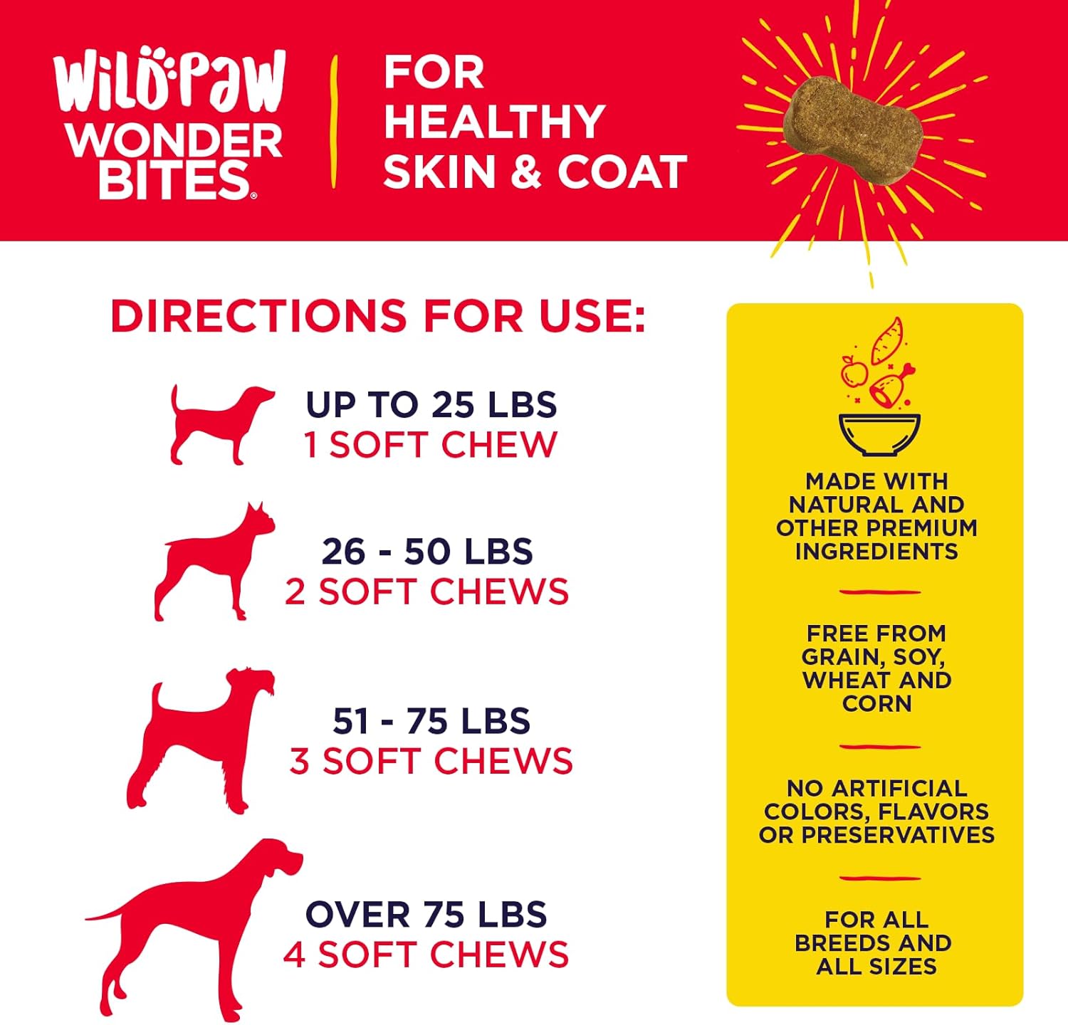 WildPaw WonderBites for Healthy Skin and Coat - Skin & Coat Health Supplement for Dogs - Salmon Fish Oil Supplement - Hemp Chews for Dogs with Zinc - 90 Soft Chews