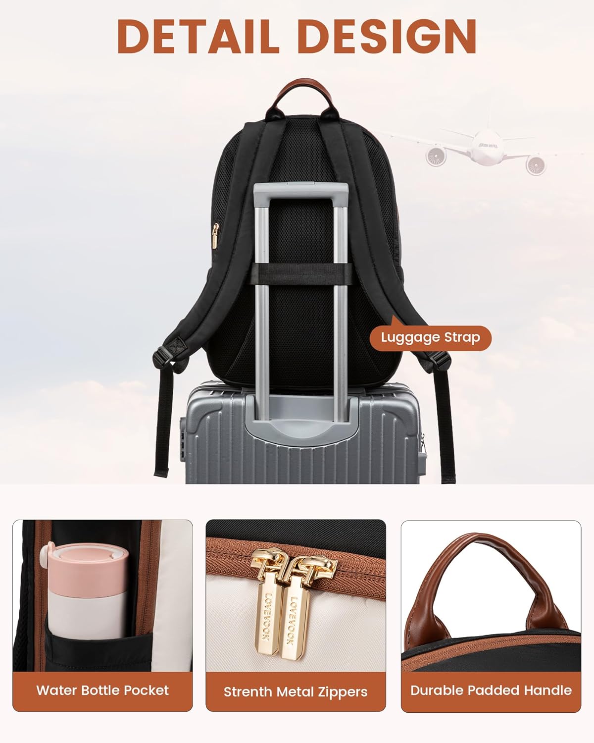 LOVEVOOK 17.3 Inch Laptop Backpack for Women - Work/Business Computer Backpack Purse, Large Capacity Casual Daypack, Travel Bag for Lawyer, Doctor, Teacher, Cream Chestnut Brown - Image 6