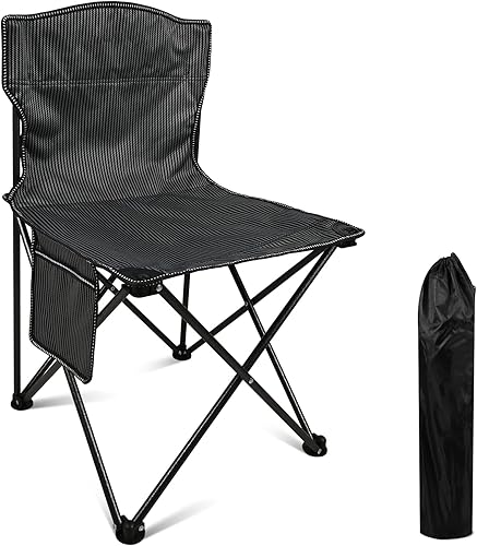VOOVY Silla plegable portátil compacta ultraligera silla de campamento al aire libre con bolsillo frontal y bolsa de transporte para pesca, camping,