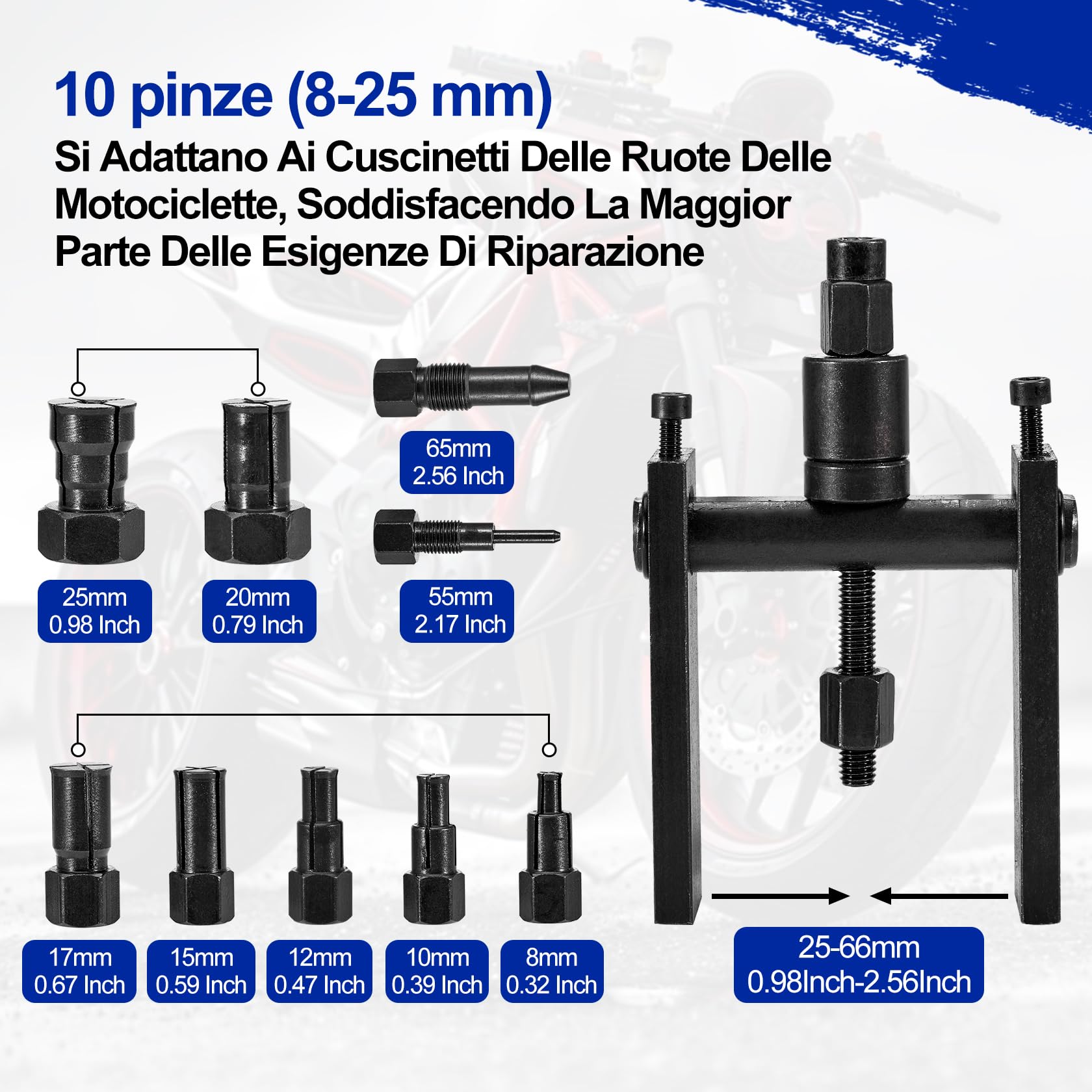 CarBole Set di Estrattori per Cuscinetti Interni per Moto,10 Pezzi,8-25 mm,Estrattore Cuscinetti Moto,Universale per Moto e Auto | con Scatola Portaoggetti