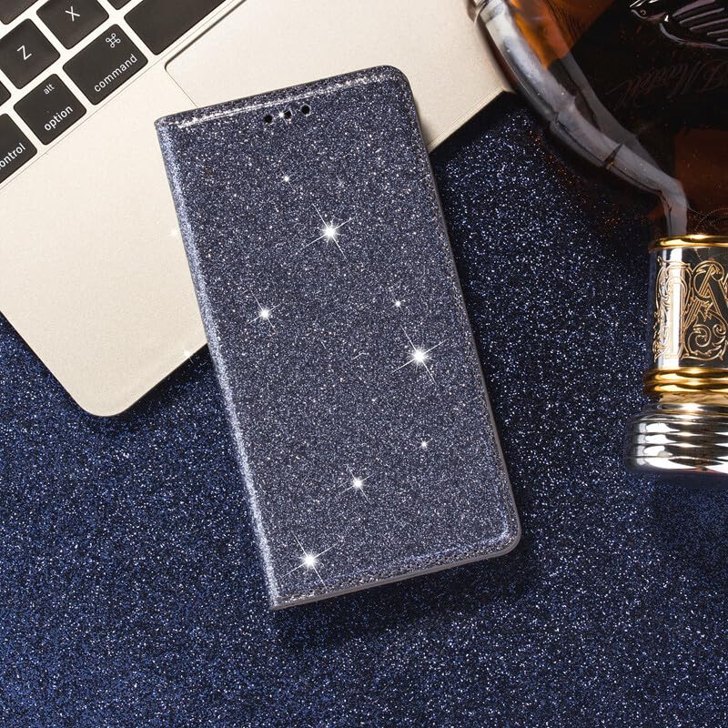 Generic Étui compatible avec iPhone 14 Pro (couleur : gris) étui portefeuille à rabat magnétique à paillettes en cuir avec porte-cartes