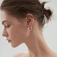 Vista 3 de Gacimy Aretes de aro de oro para mujer chapados en oro real de 14 quilates con poste de plata de ley 925