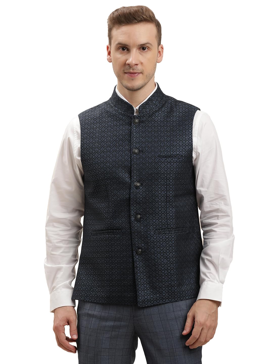 turtle Men Terry Rayon Jacquard Navy Blue Nehru Jacket-picture-21