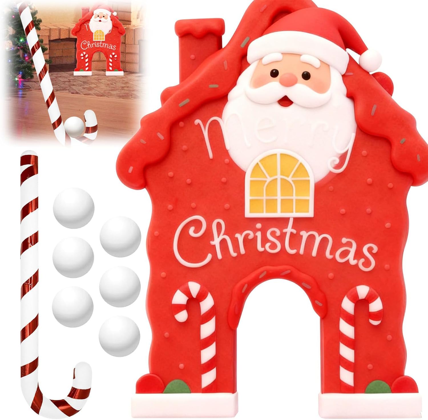 Gingerbread House Golf Game - 35cm Funny Candy Cane Sticks | Festive Indoor Family Party Toy with Candy Cane Putter 6 Balls, Holiday Mini Golf Course for Home, Office and Carnivals