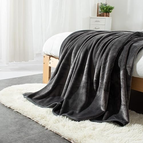 Miniatura 2 de MORANJIAFANG Solid Color Flannel Blanket Thicken Reversible Fleece Thermal Blanket Dark Grey Queen 90×90