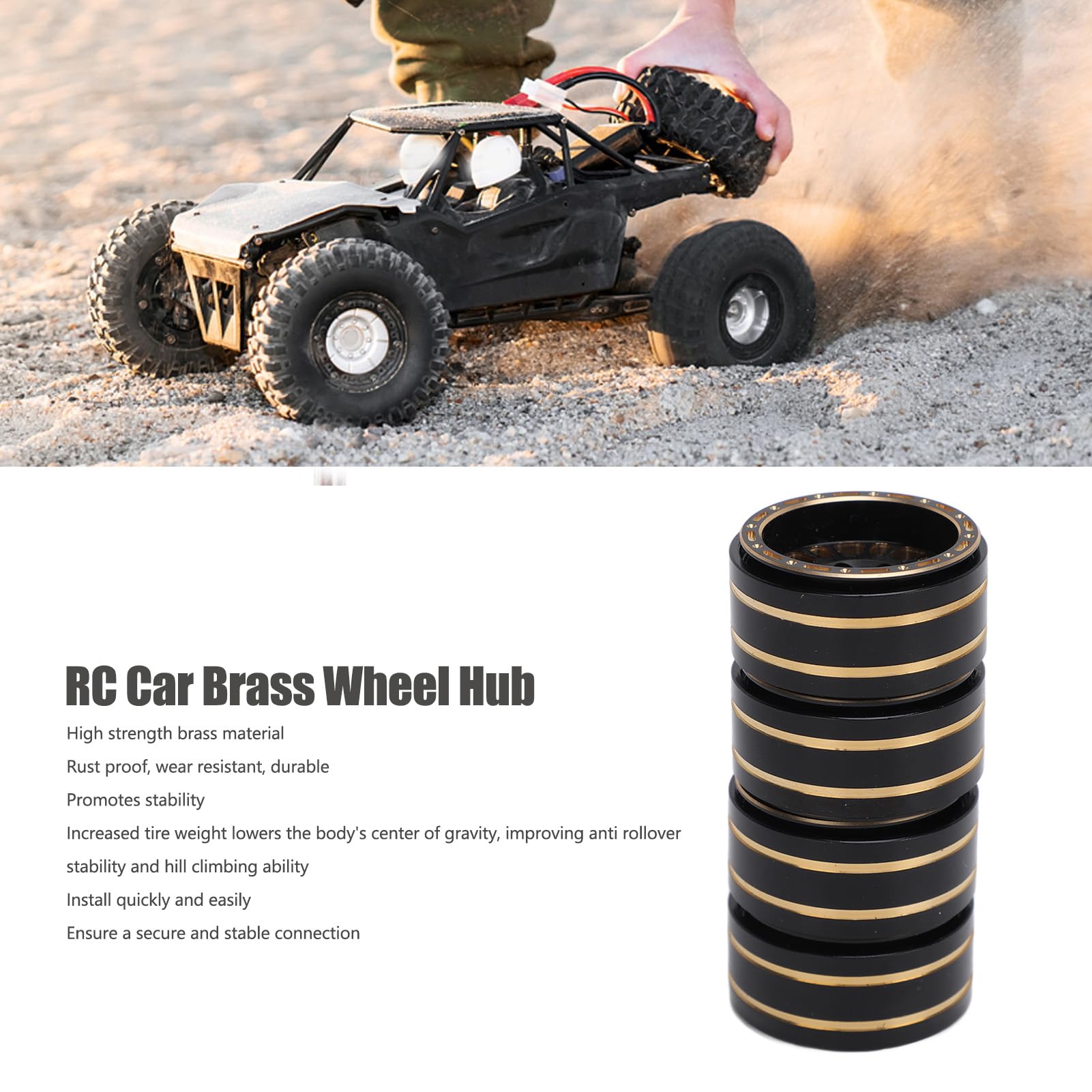 Dilwe Jeu de Jantes de Roue Beadlock en Laiton de 1,2 Pouces, Moyeu de Roue de 35,5 Mm pour Voiture SCX24 FMS24 1/24 RC, 1/18 avec stabilité Améliorée