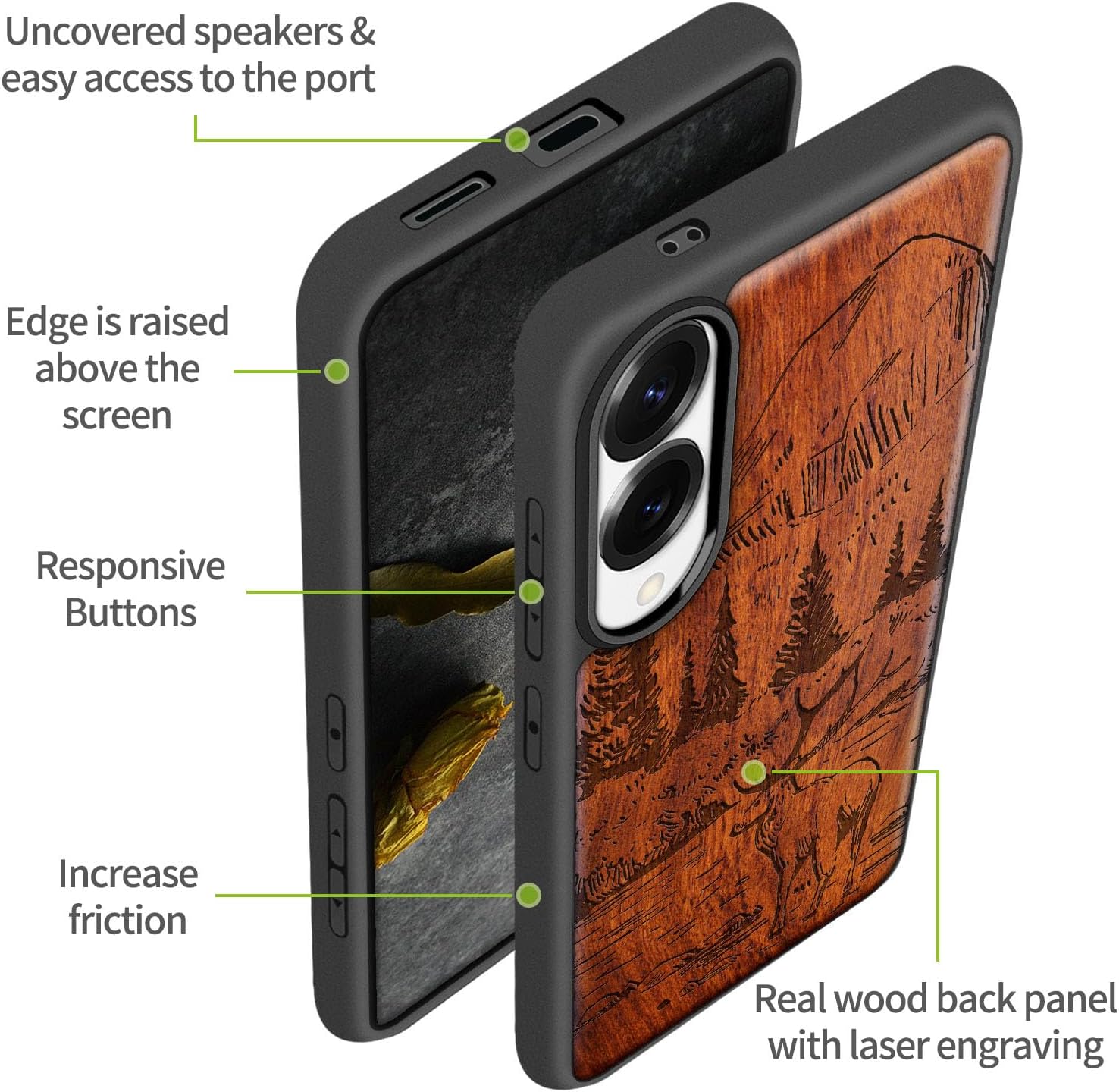 Carveit Magnetic Wooden Case for Samsung Galaxy S25 Edge Case 2025, TPU Shockproof Cover & Wood Artisan Engraved, Compatible with MagSafe Wireless Chargers (Mountains and Deer) Rosy